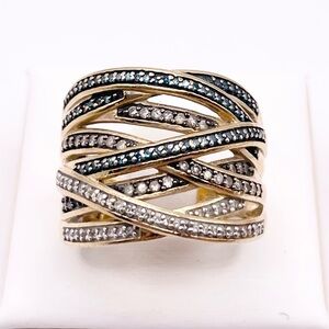 Size 8.5 Diamond chips crossover 925 Sterling Silver Ring